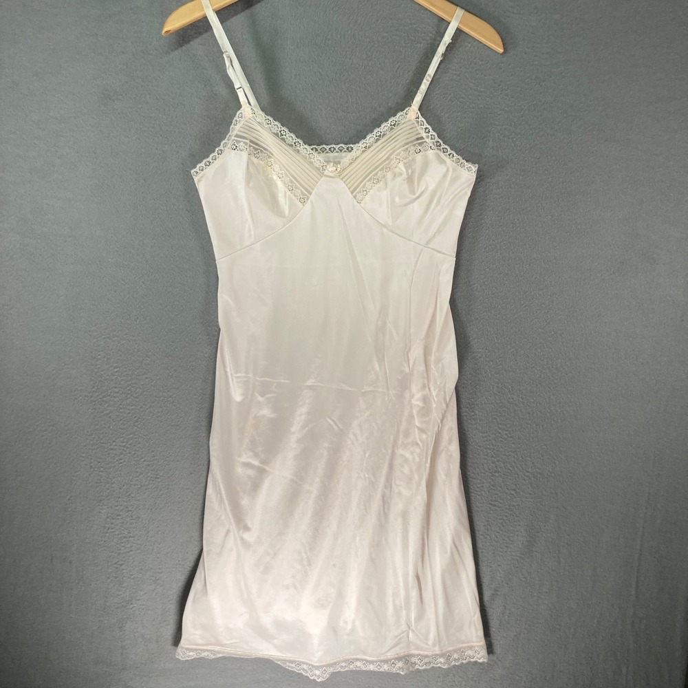 Vintage JCPenney Beige Lace Trim Slip‎ Dress 34/12 100% Nylon Antron III